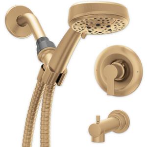 Moen Meena Bronzed Gold Single Handle Modern Shower Faucet with Handshower and Tub Spout for Bathtub, Valve Included, 82618BZG