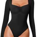 Avidlove Women's Sexy Sweetheart Neckline Bodysuit Tops Long Sleeve Double Lined Thong Body Suits Ruched Outfits (Black, S)