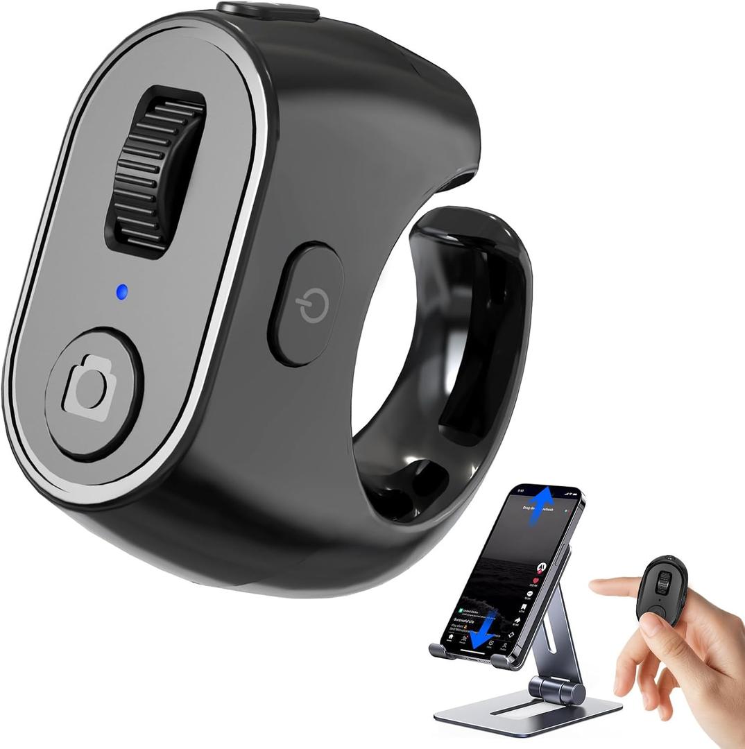 Tiktok Scrolling Ring Controller, Photo Capture & Page Turner Ring, Wireless Ring for iPhone, iPad, AndroidBlack