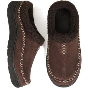 Zigzagger Men's Slip On Moccasin Slippers, Indoor/Outdoor Warm Fuzzy Comfy House Shoes, Fluffy Wide Loafer Slippers (7-8, Lamb Coffee)