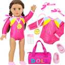 K.T. Fancy 18 Inch Doll Gymnastics Clothes Set - Pink Leotard, Shoes, Gym Bag, Olympic Medal, Water Bottle & Hair Accessories for Doll Play, Doll Not Included
