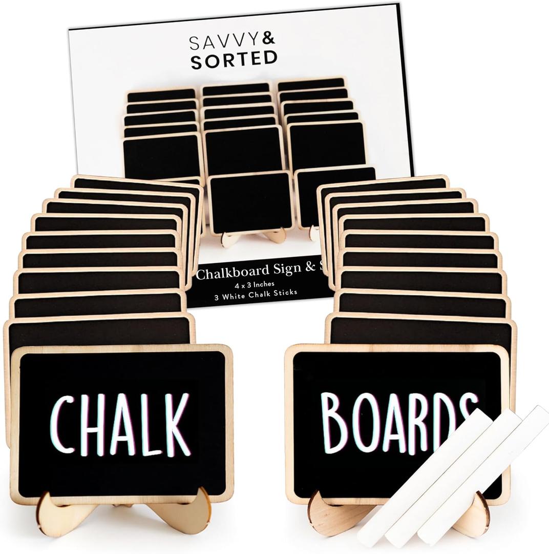 Mini Chalkboard Signs for Food, 18 Pack Framed Small Chalk Boards with Stand Including 3 White Chalk Sticks, Food Party Label Tags, Wedding Buffet Cheese Candy Table Supplies