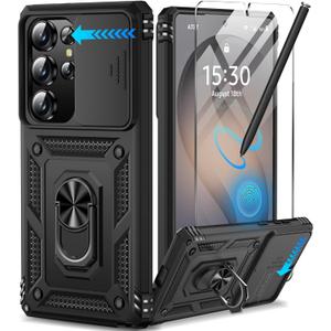 Taisairu for Samsung Galaxy S26 Ultra Case with Screen Protector & Slide Camera Lens Cover, Built-in Magnetic Ring Stand Shockproof Protective Phone Case for Samsung S26 Ultra Case (Black)