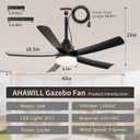 AHAWILL Outdoor Ceiling Fan with Light,42" Gazebo Fan,3CCT Dimmable, Waterproof Plug in Ceiling Fan, Outdoor ceiling Fans for Patios, Porch, Gazebo Black