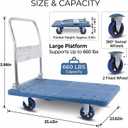 660lbs Foldable Platform Truck Dolly with Swivel Wheels, Heavy Duty Moving Platform Hand Truck, Moving Flatbed Cart Push Cart Platform Dolly Cart for Groceries, Warehouse(35.43" x 23.62")
