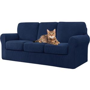 SUBRTEX 7 Pieces Stretch Sofa Slipcover Sets Couch Cover Sets Backrest Cushion Covers Furniture Protector Collection Set for Oversize Sofa Loveseat Chair Slip Covers(Large, Navy)