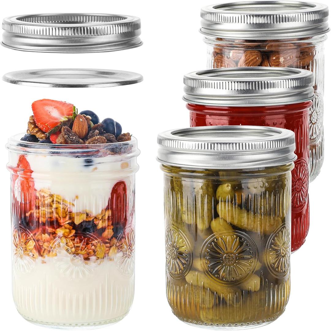 16 oz Wide Mouth Jars - 4Pack Canning Jars with Metal Airtight Lids and Bands, 16 ounce Pickling Glass Jars for Fermenting, Pickling, Meal Prep, Overnight Oats, Jam, Jelly, DIY Projects (transparent)