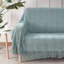 BOURINA Aqua Throw Blanket 50x60 Inches Throw Textured Solid Soft Sofa Couch Decorative Knit Blanket