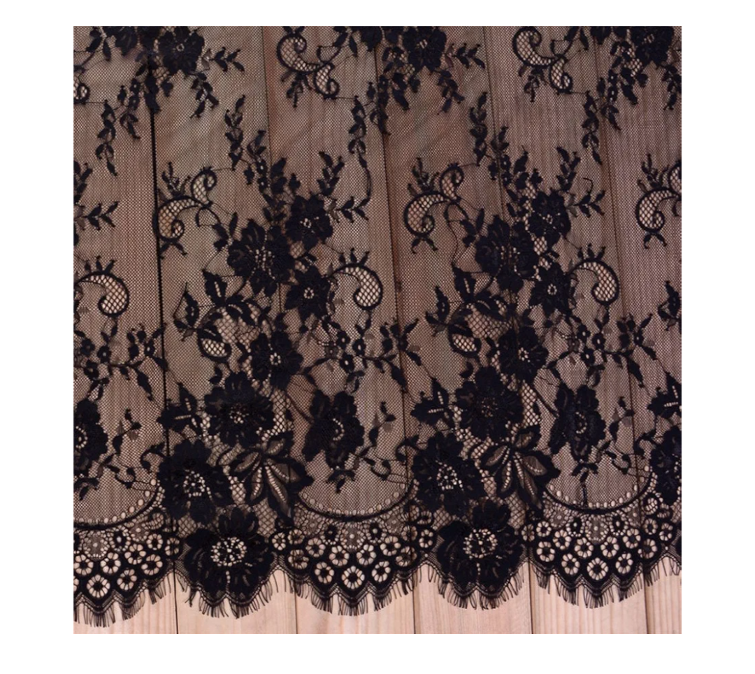 3 Yards French Eyelash Lace Fabric Floral Embroidered Lace Fabric for Clothes Wedding Dress Sewing Home Decoration (59" W x 3 Yards, Black)