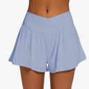 Womens Crossover Athletic Shorts Wide Waistband Flowy Tennis Sports Skorts with Pockets L