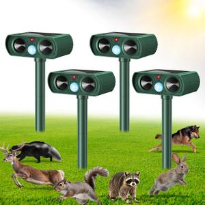 4 Pack Ultrasonic Animal Repellent Outdoor Deer Repellent Devices Solar Animal Repeller Motion Activated Deterrent to Scare Cat Squirrel Rabbit Raccoon Skunk for Yard Lawn