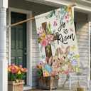 CROWNED BEAUTY Easter House Flag Cross Bunny 28x40 Inch Double Sided Large Holiday Welcome Decoration for Outside Yard