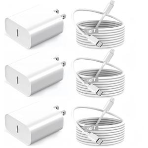iPhone 14 13 12 Fast Charger,[MFi Certified] 20W USB C Fast Charger Wall Charger Block Plug Adapter with 10FT Long Type-C to Lightning Fast Charging Data Sync Cord for iPhone14 13 12 11 Xs Xr X(3Pack)
