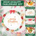 175 Pcs Christmas Paper Plates and Napkins Sets wreath, bell, bowknot Disposable Tableware Set Includes Dinner & Dessert Paper Plates, Napkins, Cups & Forks Christmas Party Supplies Serve 25 (Red)
