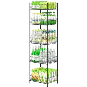 5 Tier Water Bottle Organizer Rack Metal Free Standing Water Storage Rack Beverage Holder Bottled Water Stand for Floor, Space Saver Soda Drink Shelf for Kitchen Living Room, Black