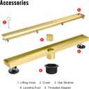 SaniteModar Linear Shower Drain, Gold Shower Drain 24 inch with 2 in 1 Tile Insert and Flat Panel, AISI 304 Stainless Steel Gold Linear Shower Floor Drain with Hair Strainer and Leveling Feet