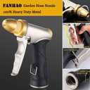 FANHAO Garden Hose Nozzle, 100% Heavy Duty Metal Spray Nozzle High Pressure Water Nozzle with 4 Patterns for Watering Garden, Washing Cars and Showering Pets - Full Brass Nozzle & Non-Slip Grip
