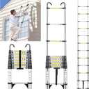 JADDUO 12.5 FT Telescopic Ladder, Aluminium Silver Telescoping Ladder with Non-Slip Feet and Stable Hook, Portable Extension Ladder for Household and Outdoor Working, Heavy Duty 330 lbs Max Capacity