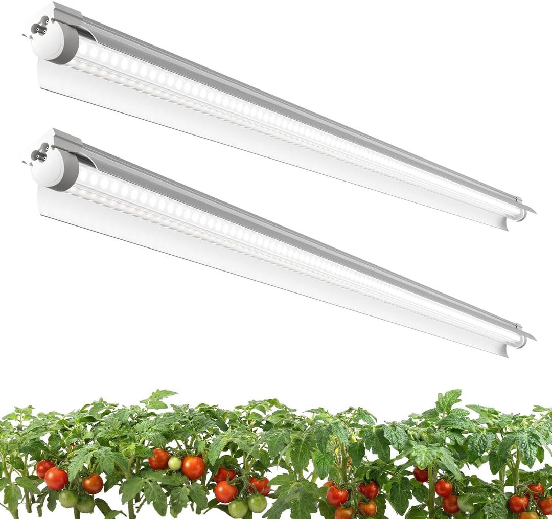 2 Pack LED Grow Light 4FT, 5000K Full Spectrum, 84W(2 x 42W), Linkable Growing Lamp Fixture, T8 Grow Lights for Indoor Plants, Seed Starting, Vegetables