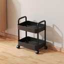 2-Tier Plastic Rolling Utility Cart with Handle, Multi-Functional Shelves Shelf Storage Trolley for Living Room, Office, Bathroom, Kitchen, Movable Storage Organizer with Wheels (Black)