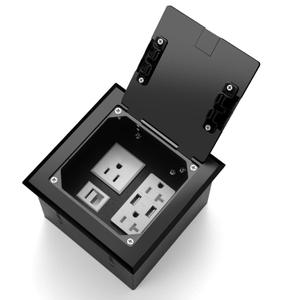 Recessed Floor Outlet 2-Gang with 4.8A USB Charging Port, RJ45 Port, 20 Amp&15 Amp TR Receptacles Flat Hidden Socket Kit Electrical Waterproof Cover Box, UL Listed, Black
