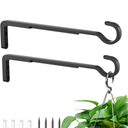 10 Inch 2 Pack Black Heavy Duty Outdoor Plant Hangers for Hanging Baskets, Iron Hanging Plant Brackets for Hanging Plants Outside, Metal Plant Hooks Plant Wall Hooks for Hanging Lantern, Bird Feeder