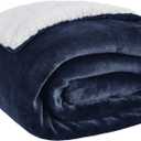 Bedsure GentleSoft Sherpa Fleece Throw Blanket for Couch, Non-Heated, Thick and Warm Throw for Women and Men, Soft Fuzzy Plush Blanket for Winter, Navy, 50x60 Inches