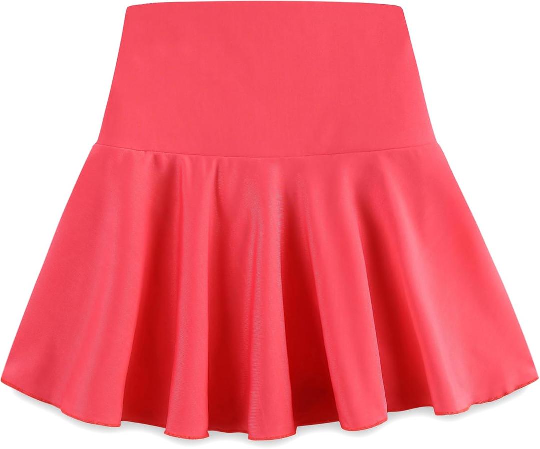 Girls Tennis Skirts Stretch High Waist Youth Athletic Pleated Skirt Shorts Lining Skorts for Girls 17-18 Years Melon Red