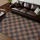 Washable Rug 5x7 Checkered Rug, Black and Brown Area Rug, Boho Large Rugs for Living Room, Low Pile Lightweight Indoor Carpet with Non-Slip Backing for Bedroom Classroom Playroom Kids