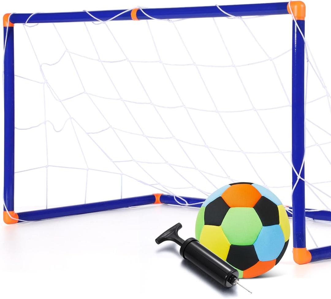 Soulchen Kids Mini Soccer Goal with Indoor Padded Soccer Ball Size 4 and Pump Created for Inside Your Home and Yard 30.3" x 15.8" Portable Training Equipment Sport Gift for Kids Ages 3+