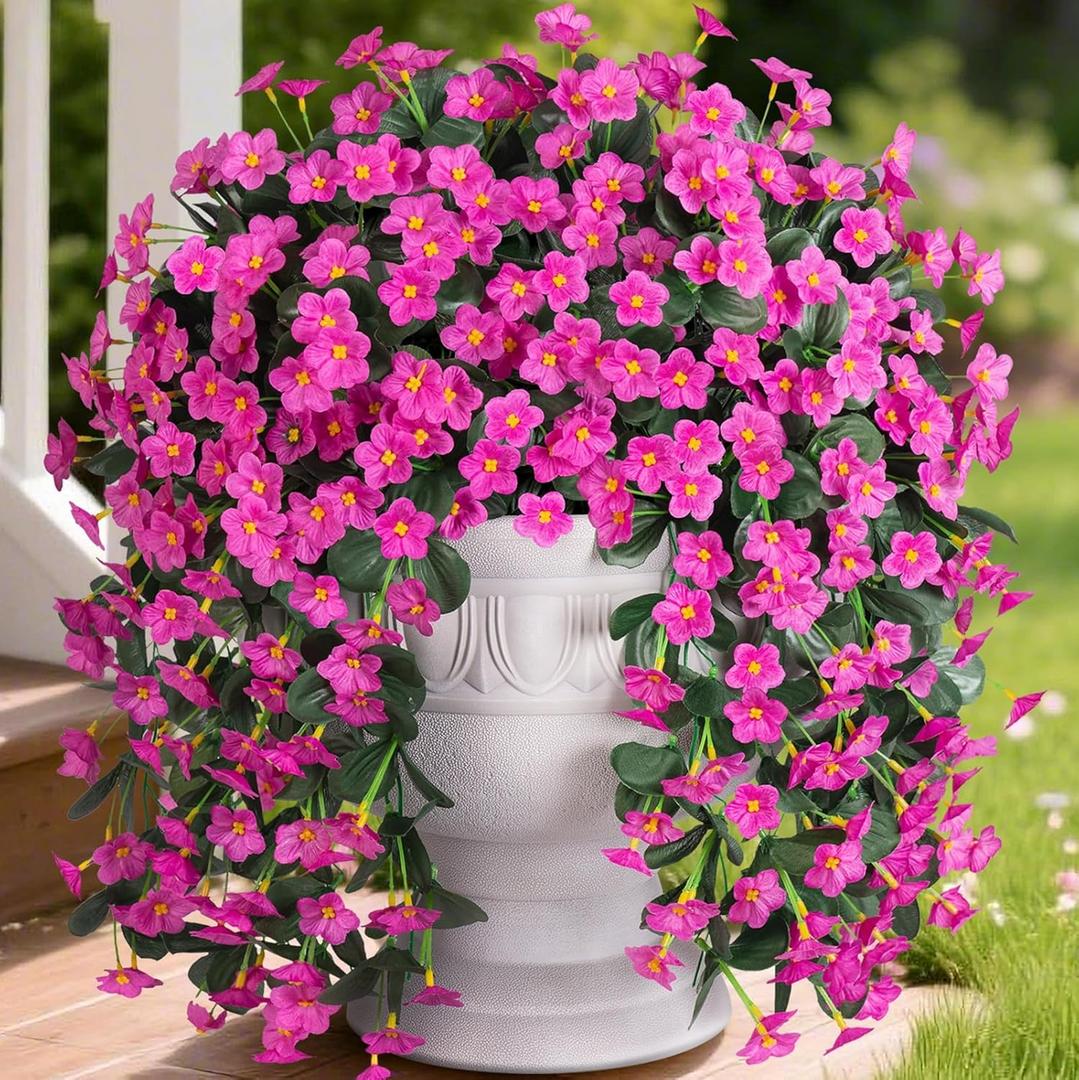 Artificial Fake Hanging Flowers Plants for Outdoor Outside, 2 PCS Faux Silk Fuchsia Orchid Long Vines UV Resistant Look Real for Home Porch Patio Window Planter Decoration