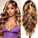 Yeuoin #4/27 Ombre Highlight Lace Front Wigs Human Hair Pre Cut 5X5 Glueless Honey Blonde Body Wave Wigs for Women Pre Plucked with Baby Hair Lace Closure wig 200% Density 22 Inch