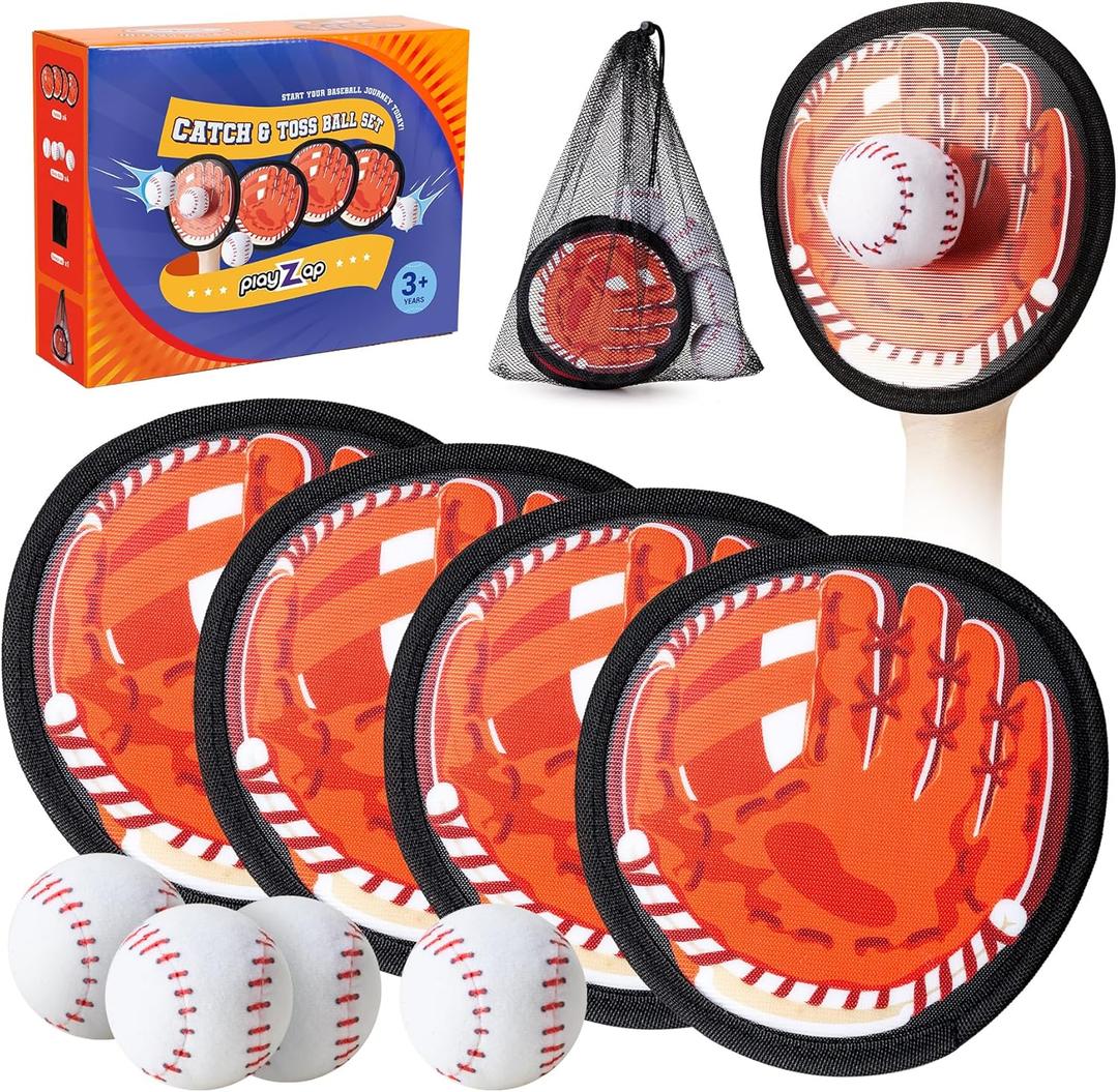 Playzap Toss and Catch Ball Set - Ultra Soft & Safe Toddler Baseball Gloves Designed for Pain-Free - Kids Games Toys Indoor Outdoor - Great for Yard Beach Pool - Gift for Boys Girls 2-4 5-7 8-10 Years