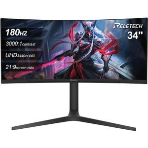 34" WQHD 180Hz Ultrawide Curved Gaming Monitor, 1500R, FreeSync