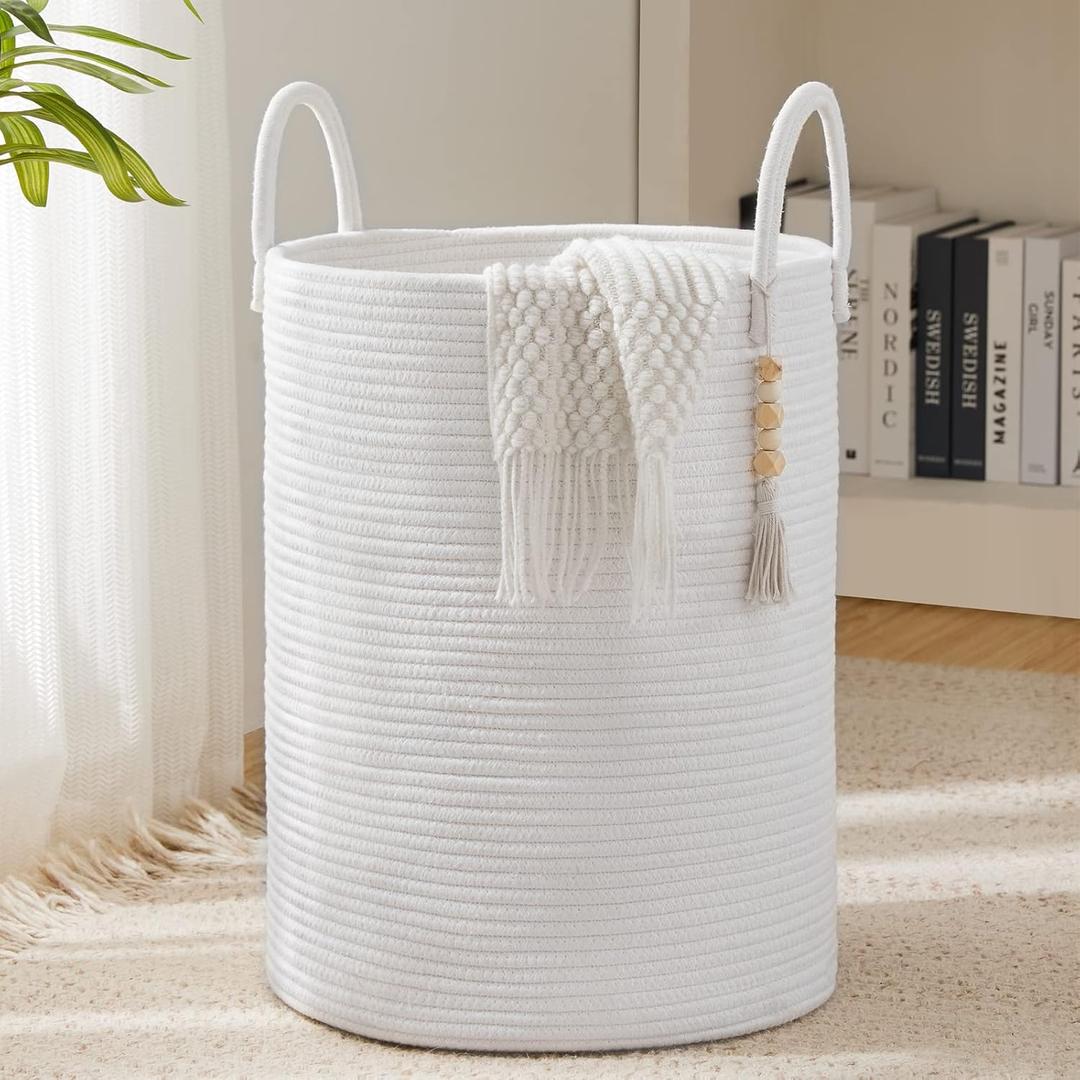 YOUDENOVA Cotton Rope Laundry Hamper Basket, 72L Tall Woven Collapsible Baskets for Blanket Organizing Clothes Hamper for Laundry Room Storage