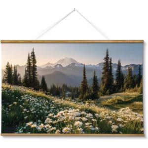 VIYYIEA Extra Large Size Canvas Wall Art, 36x54 Inch Mountain Landscape Scroll Painting with Wildflowers and Pines, Oversized Nature Wall Hanging for Living Room, Bedroom, or Office Decor
