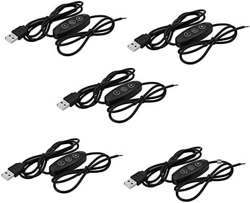 SinLoon USB Male with ON/Off Switch to Stripped Ends, USB 2.0 9-Speed Dimming Switch Power Cable, for LED Strips Little Table Lamp and Other 5V Devices 5PCS (1.5M/4.9FT)