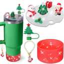 Mity rain Cup Accessories for Stanley Cup 30oz 40oz | Including Boot, Silicone Straw Topper Cover Cap, Lid Charms for H2.0 Tumbler Accesorios (Christmas 40oz), Pack Of 3