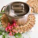 13.8 Set of 6 Flower Woven Placemats from Natural Corn Husk, Boho Wicker Place mats, Rattan Round Placemats for Farmhouse and Spring, Summer Parties