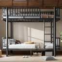 Bellemave Metal Queen Over Queen Bunk Bed for Adults/Kids,Heavy Duty Adults Bunk Beds with Rounded Guardrail & Anti-Noise Slats, Convertible Bunk Beds for Teens,Black