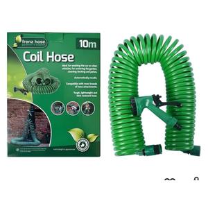 RAYRONG 3/8" Lightweight Coil Garden Hose 32 FT, EVA Flexible Curly Water Pipes with 5-Pattern Spray Nozzle for Boat, Greenhouse, Yard, Patio, Green (32 FT(10M))