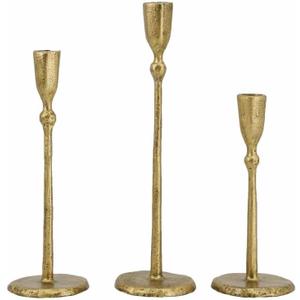Rustic Gold Cast Iron Candle Holders Set of 2 - Vintage Style Candlesticks for Elegant Home Dcor - L:D3.5x12 / M:D3.5x10 / S:D3.5x8