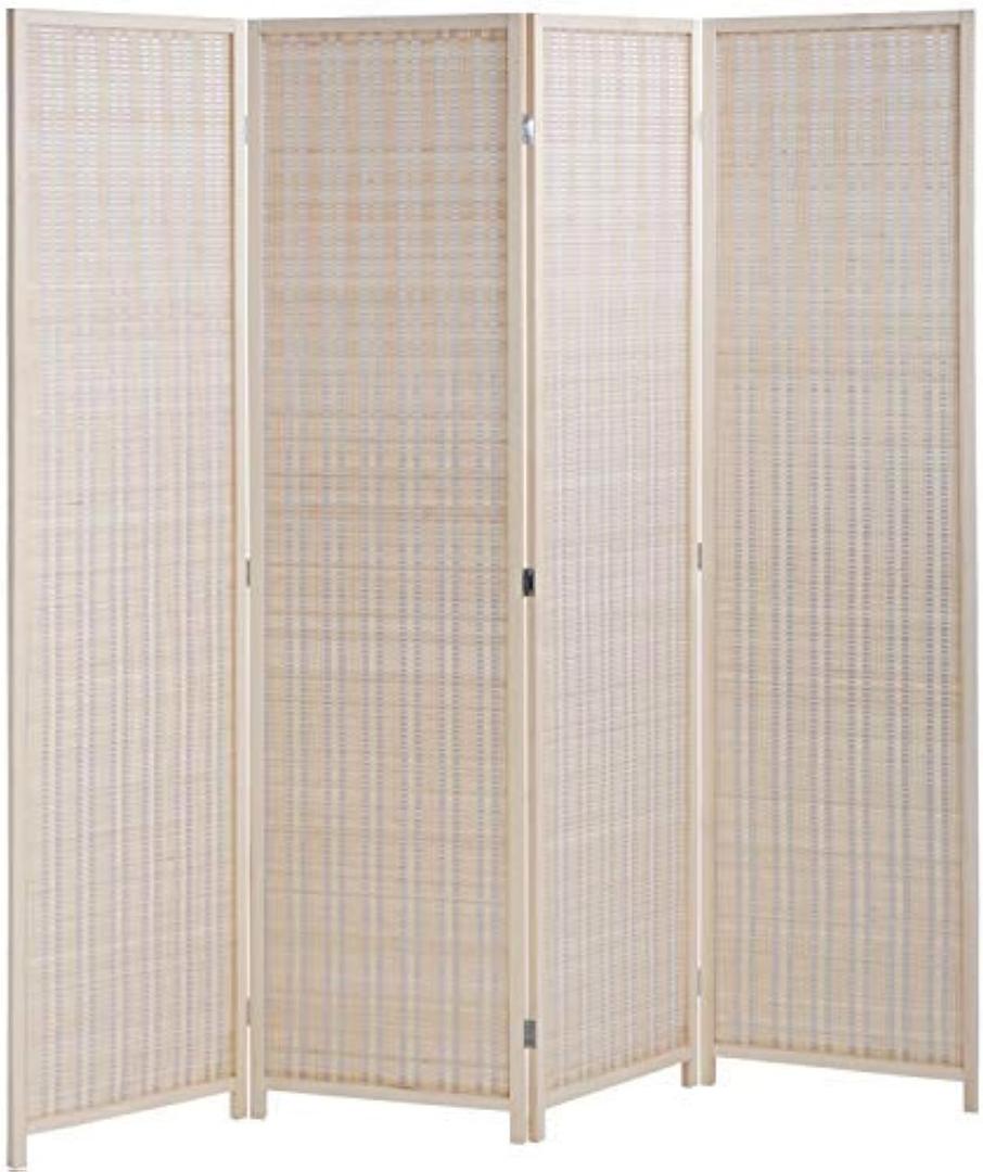 FDW Bamboo Room Divider Folding Privacy Wooden Screen 4 Panel 72 Inches High 17.7 Inches Wide Room Divider for Bedroom Office Study,Natural