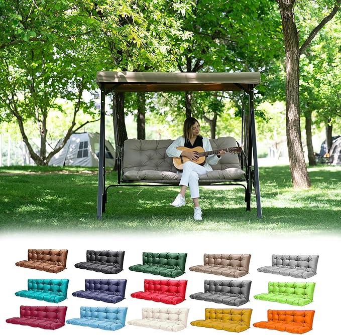 Outdoor Swing Cushions,Waterproof Swing Cushions 3 Seater Replacement with Backrest,Outdoor Thickened Bench Cushion with Ties for Porch,Patio,Backyard,Garden and Lawn (Khaki 60 x 40 in)