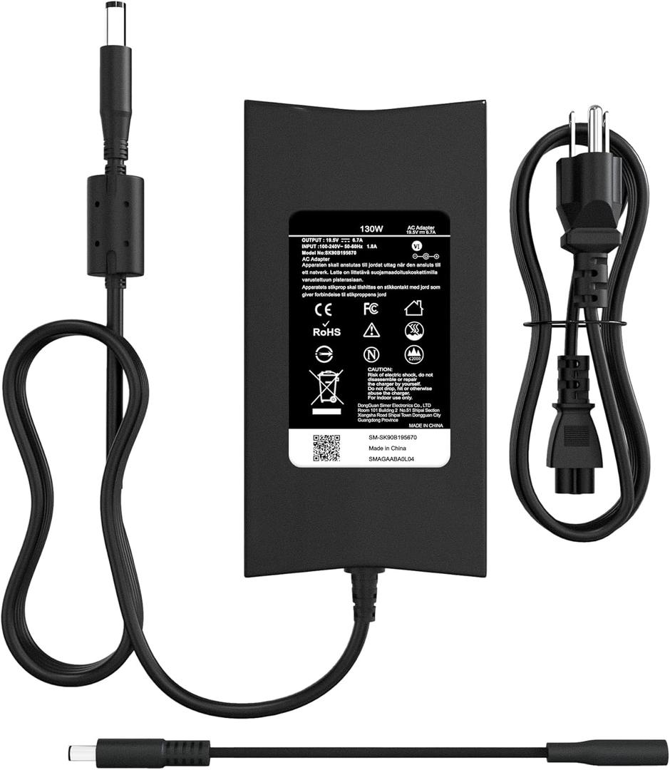 130W Laptop Charger for Dell XPS 15, Precision M20 M60 M70 M90 M2400 M4400 M6300 LA130PM121 DA130PE1-00 Inspiron 11 15 7000 7559 N7110 N5110 Vostro 500 1000 1200 1400 AC Adapter Power Cord