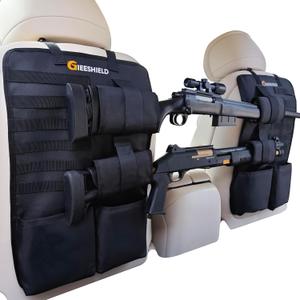 Truck Gun RackSet of 2, Seat Back Gun Rack with Adjustable Straps, 600D Oxford Cloth, Universal Rifle Holder, PVC Coated, Secure Storage Pockets for Hunting Gear, Easy to Install Vehicle Gun Rack (Black-Large_1)