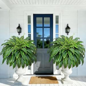 2 Pcs 48 Inch Fake Ferns, Look Real 101 Leaves Artificial Boston Ferns for Outdoors Large, Lush UV Resistant Faux Ferns for Outdoor Planter Large, Outdoor Faux Plants for Porch Patio Home Decor