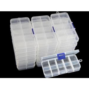 20 packs Plastic Organizer Box 10 Grids Clear Storage Container Jewelry Case with Fixed Dividers for Beads Art DIY Crafts Jewelry Fishing Tackles (20pcs 10 Grids Box)
