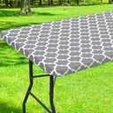 Smiry Rectangle Picnic Table Cover, Waterproof Elastic Fitted Camping Tablecloths for 6 Foot Tables, Wipeable Flannel Backed Vinyl Tablecloth Protector for Indoor, Outdoor (Grey, 42x72 Inches)