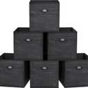 homyfort Fabric Cube Storage Organizer Bins, 12x12 Inch Black Wood Grain Printing Storage Cubes, Closet Cloth Baskets Box For Shelves, Set of 6